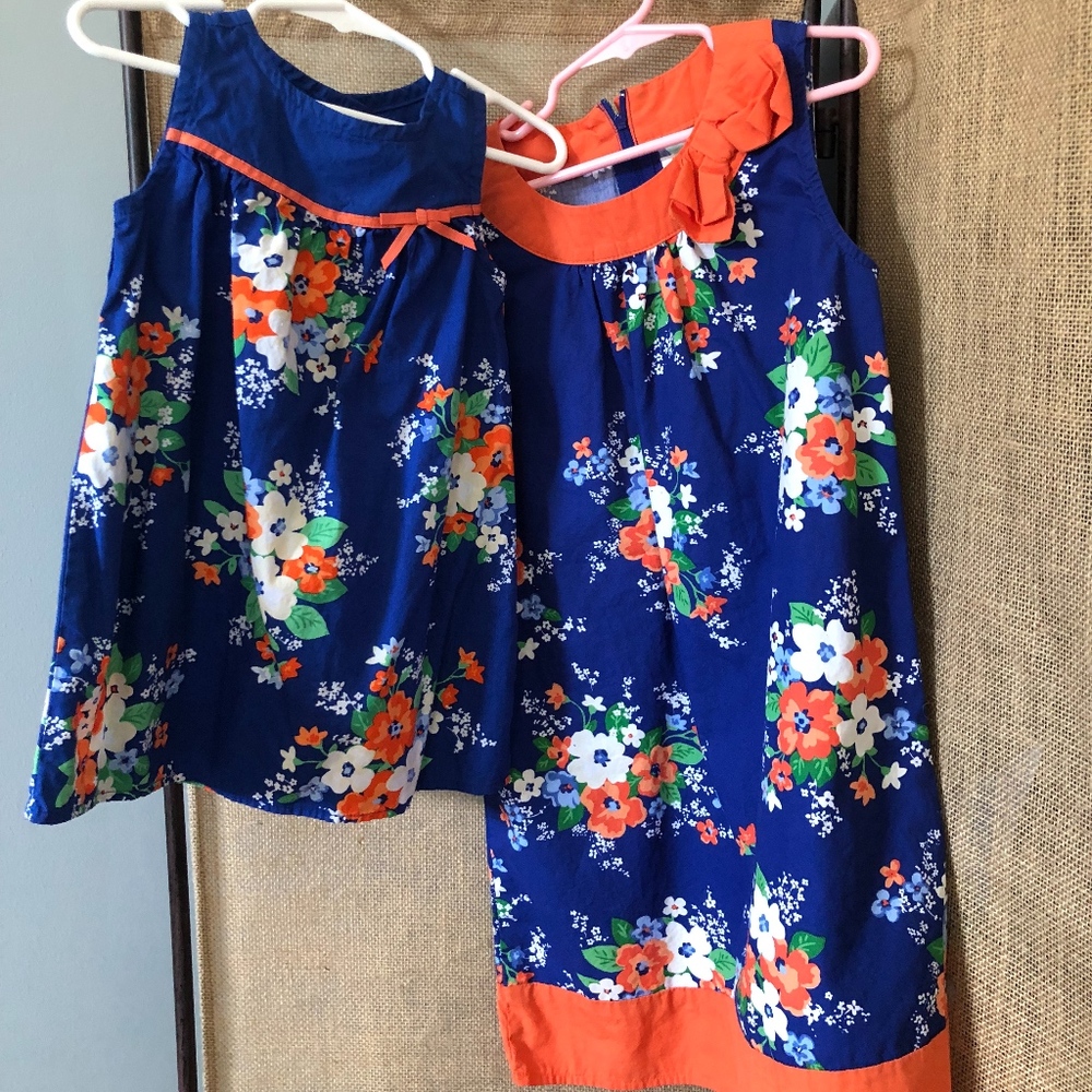 Gymboree matching Girl Blue and Orange dresses